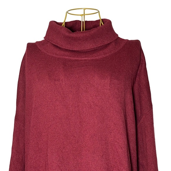 Eileen Fisher Cotton Cashmere Blend Maroon LS Turtleneck Tunic Sweater, Large - Picture 6 of 12